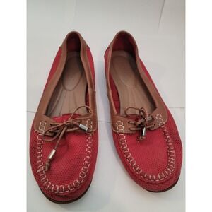 Hotter Somerset Loafers Women 9 Coral Red Perforated Suede Leather Moccasins